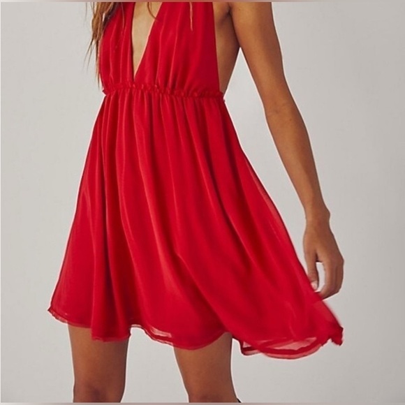 FREE PEOPLE XL Feminine Esme Mini Brilliant Blue Halter Chiffon Satin Strap SEXY - Picture 4 of 15